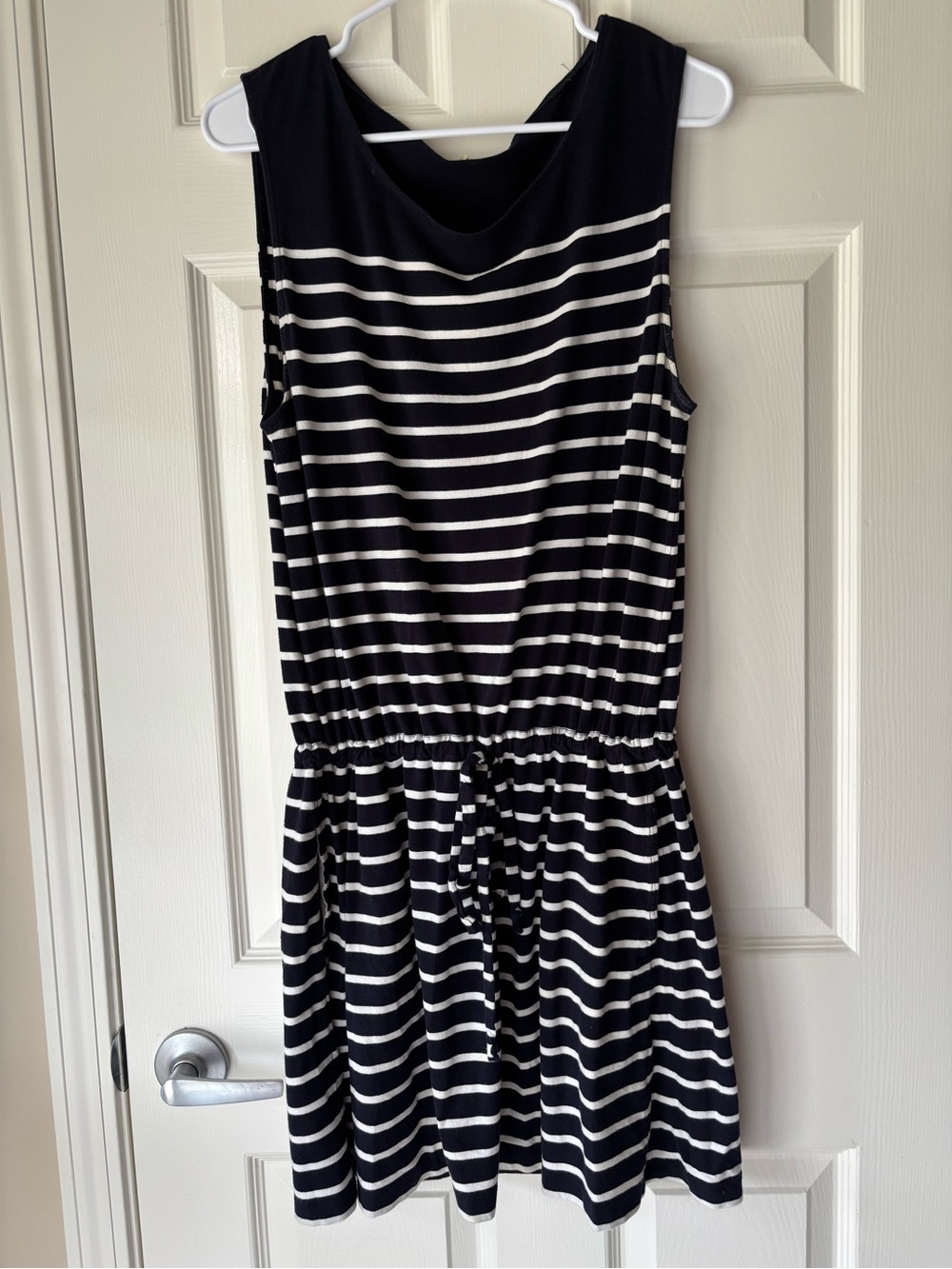 Women's J. Crew Navy and White Striped Sleeveless Drawstring Dress